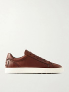 Tod's - Cassetta Rubber-Trimmed Glossed-Leather Sneakers - Brown
