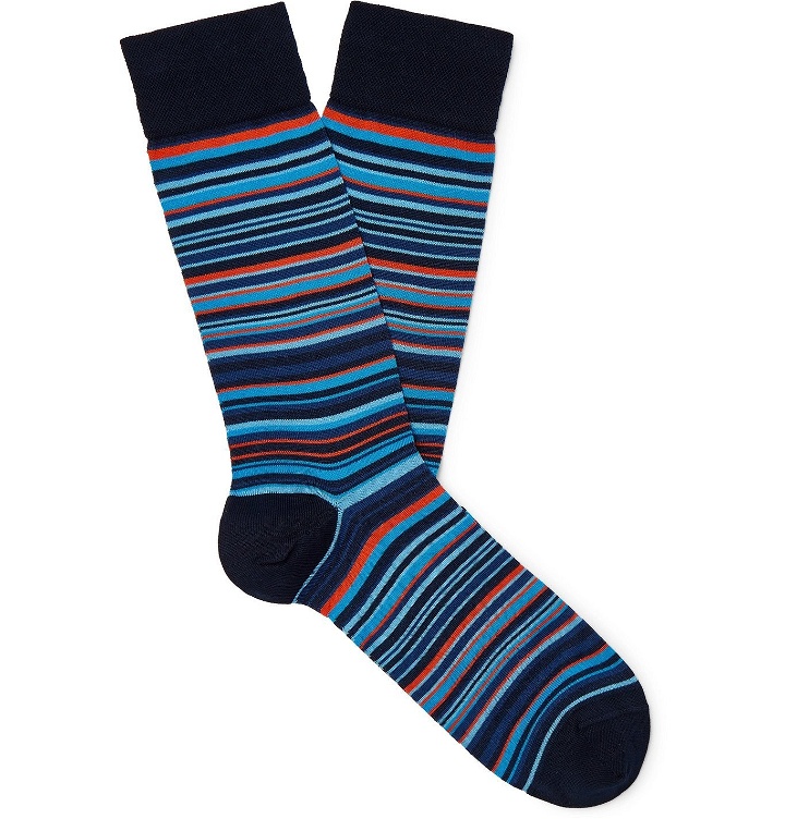 Photo: Marcoliani - Striped Cotton-Blend Socks - Blue