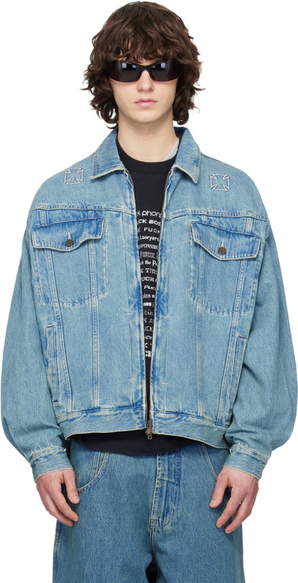 Photo: VETEMENTS Blue Biker Crosses Denim Jacket