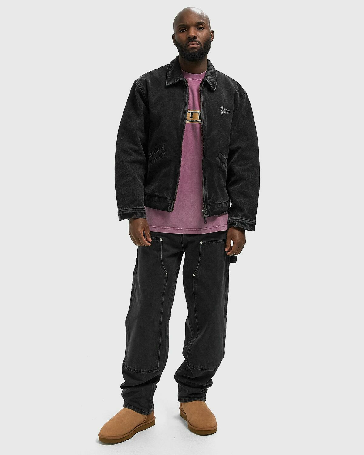 PATTA Double Knee Cartoon Denim Pants Black Mens Jeans