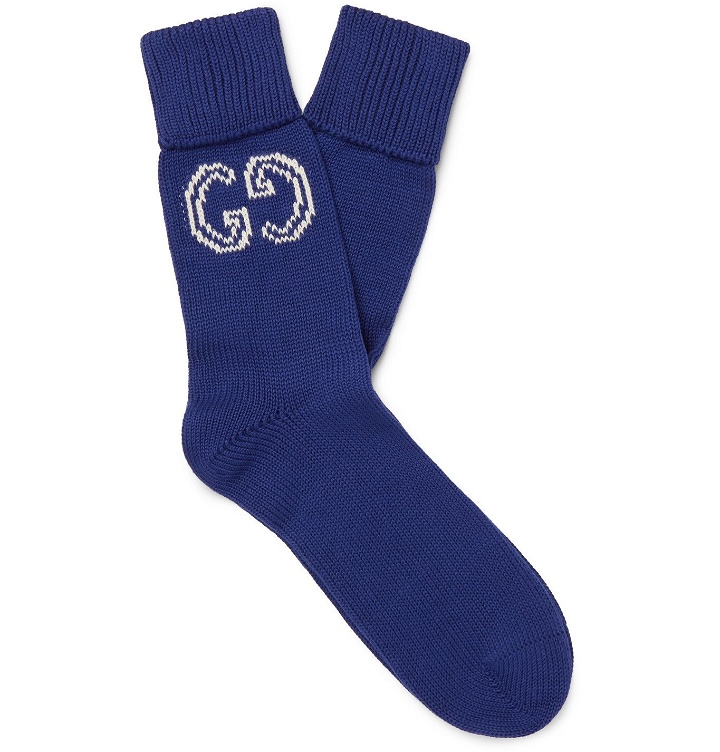 Photo: Gucci - Logo-Intarsia Cotton Socks - Blue