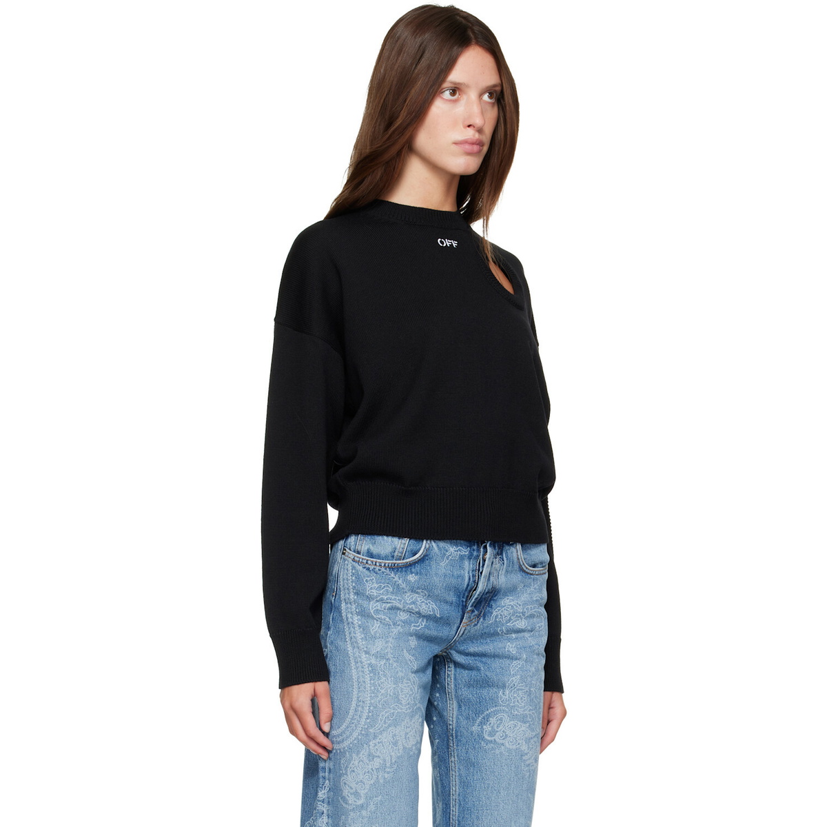 Off-White Black Meteor Knit Crop Crew Sweater
