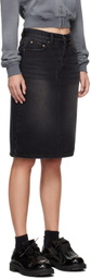 We11done Black Washed Denim Midi Skirt