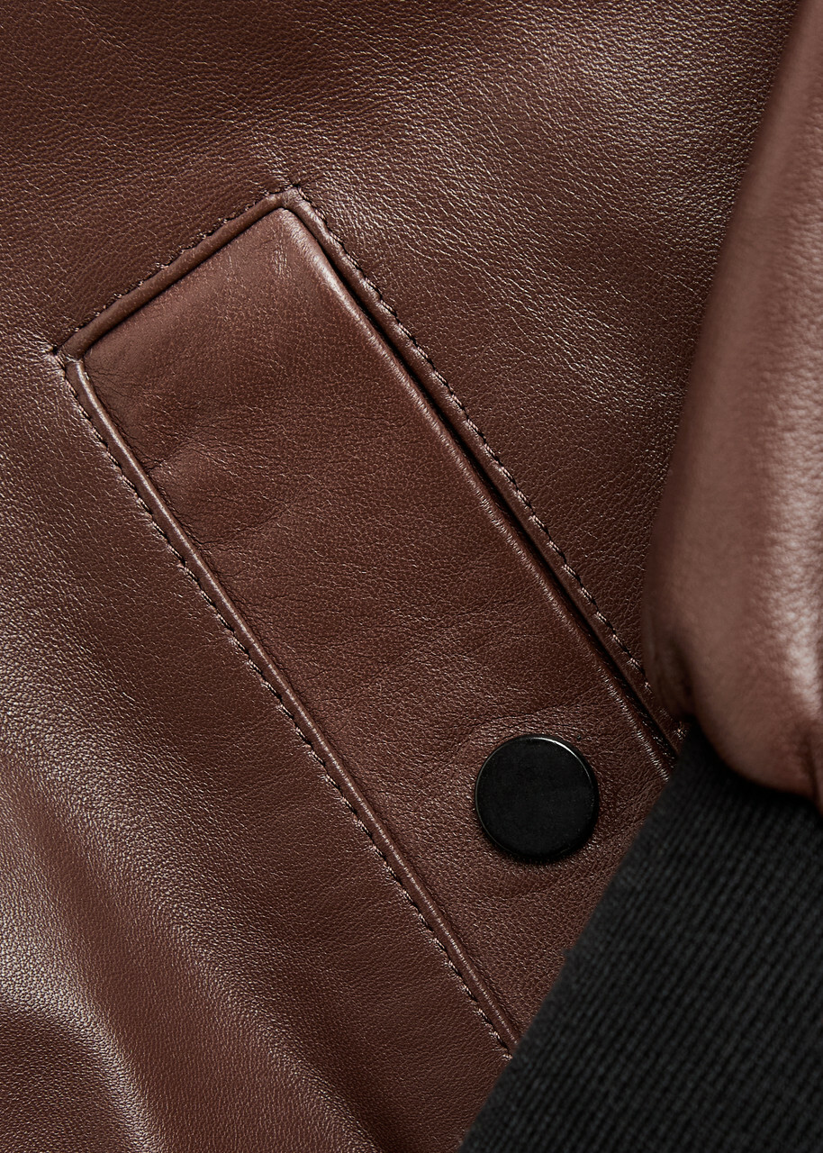 Skiim Sarah Leather Bomber Jacket Dark Brown