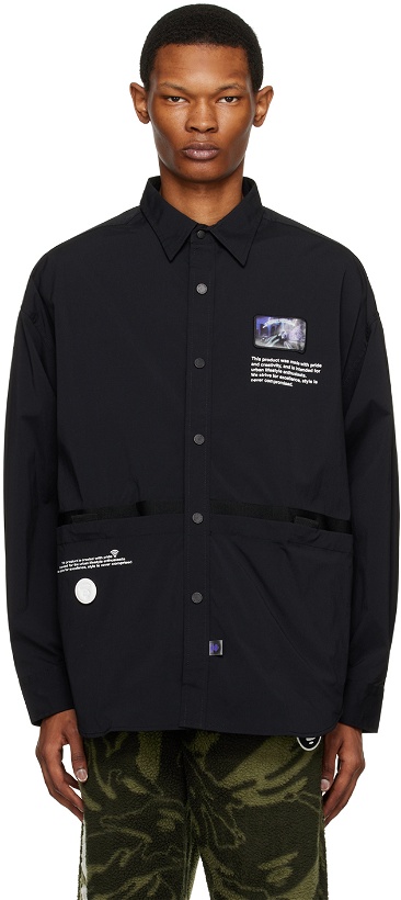 Photo: AAPE by A Bathing Ape Black Holographic Patch Shirt