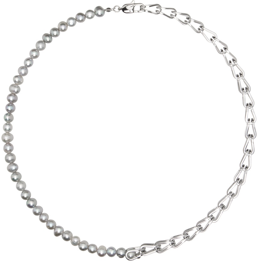 Dion Lee Silver Cage Link Pearl Necklace
