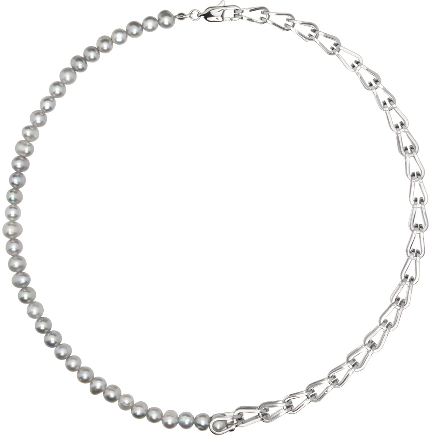 Dion Lee Silver Cage Link Pearl Necklace Dion Lee