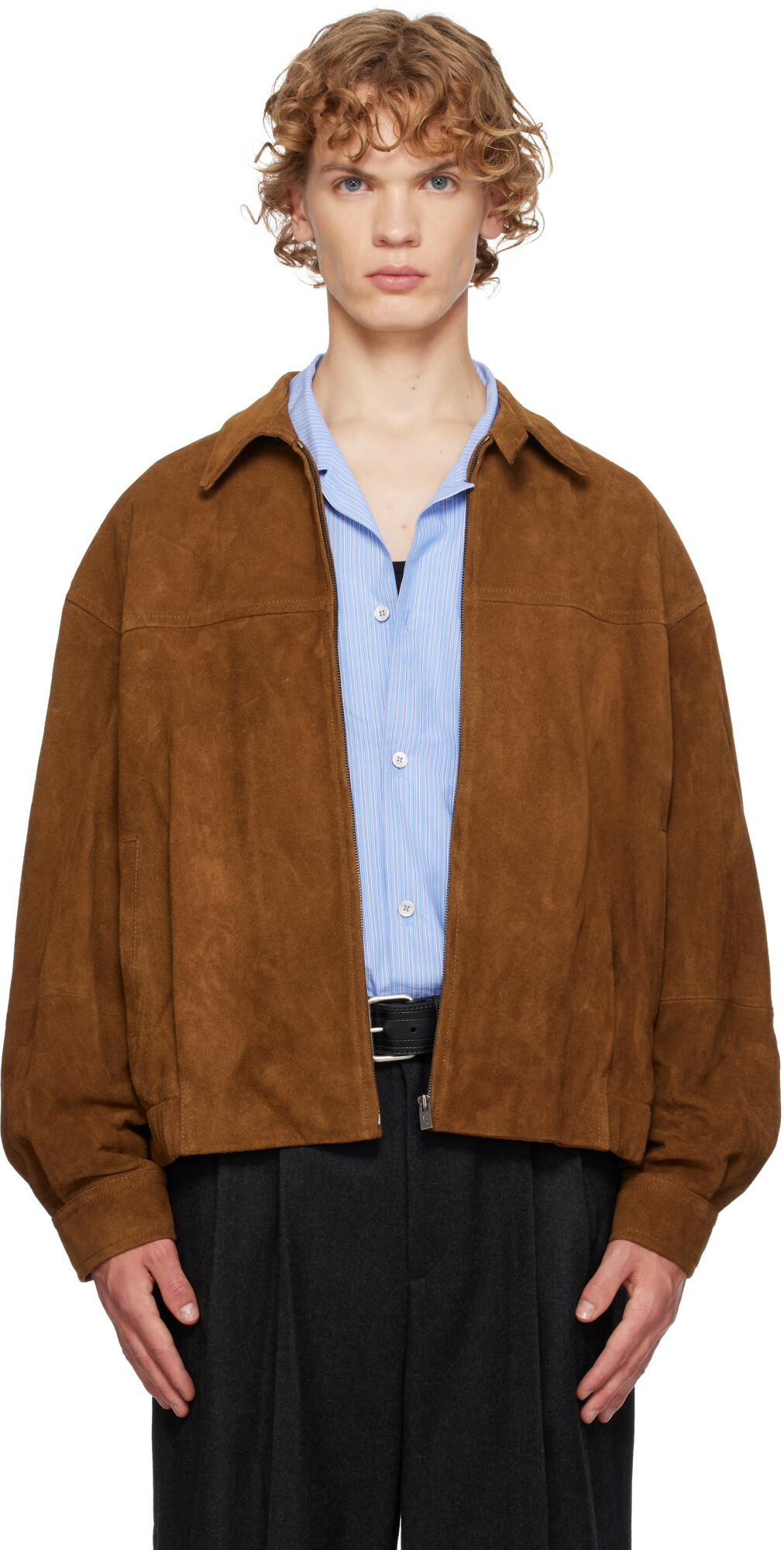 LE17SEPTEMBRE Brown Suede Zip Blouson Leather Jacket