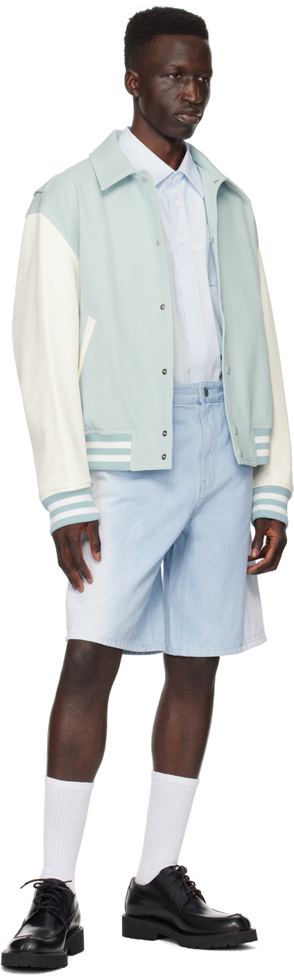 Solid Homme Blue & White Varsity Bomber Jacket