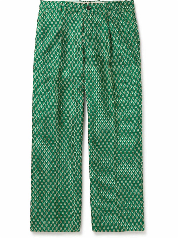 Photo: Karu Research - Straight-Leg Pleated Metallic Silk-Jacquard Trousers - Green