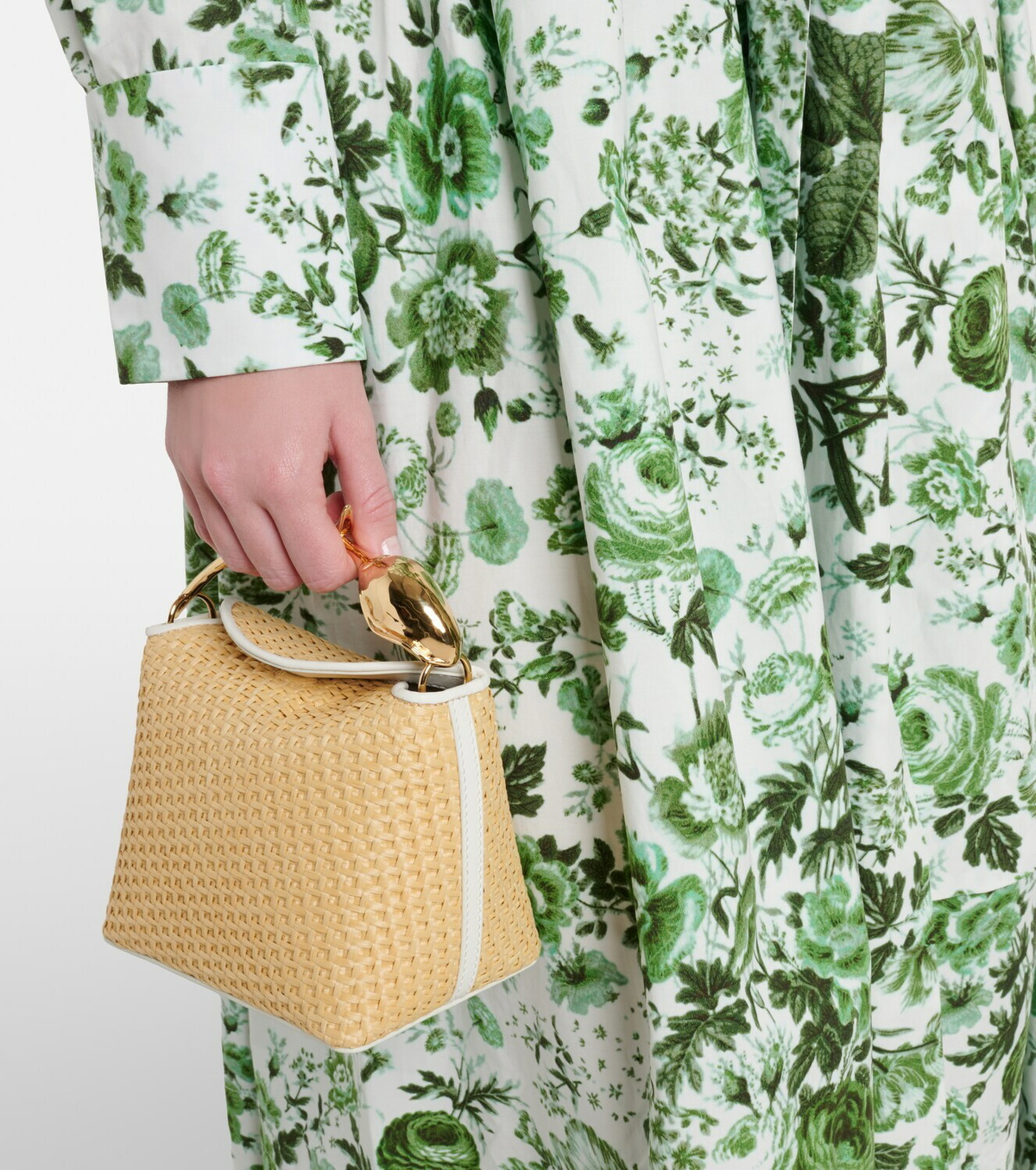 Erdem Bloom Mini leather-trimmed raffia top-handle bag