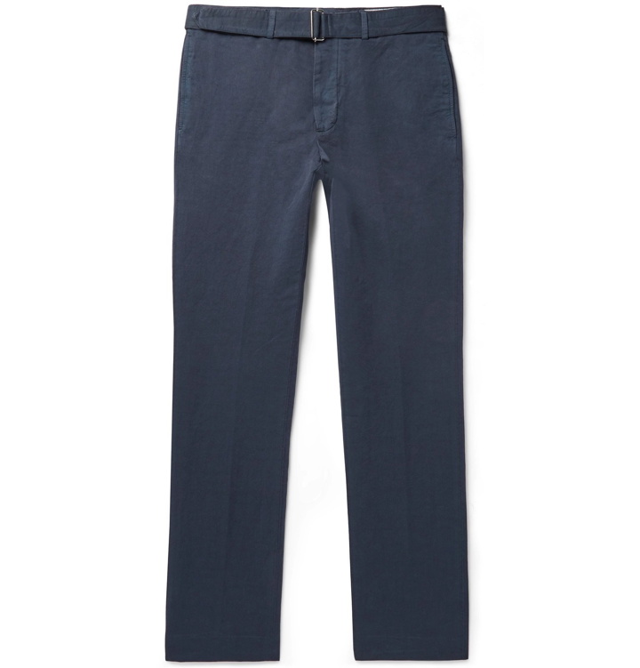 Photo: Officine Generale - Navy Paul Garment-Dyed Cotton and Linen-Blend Trousers - Blue