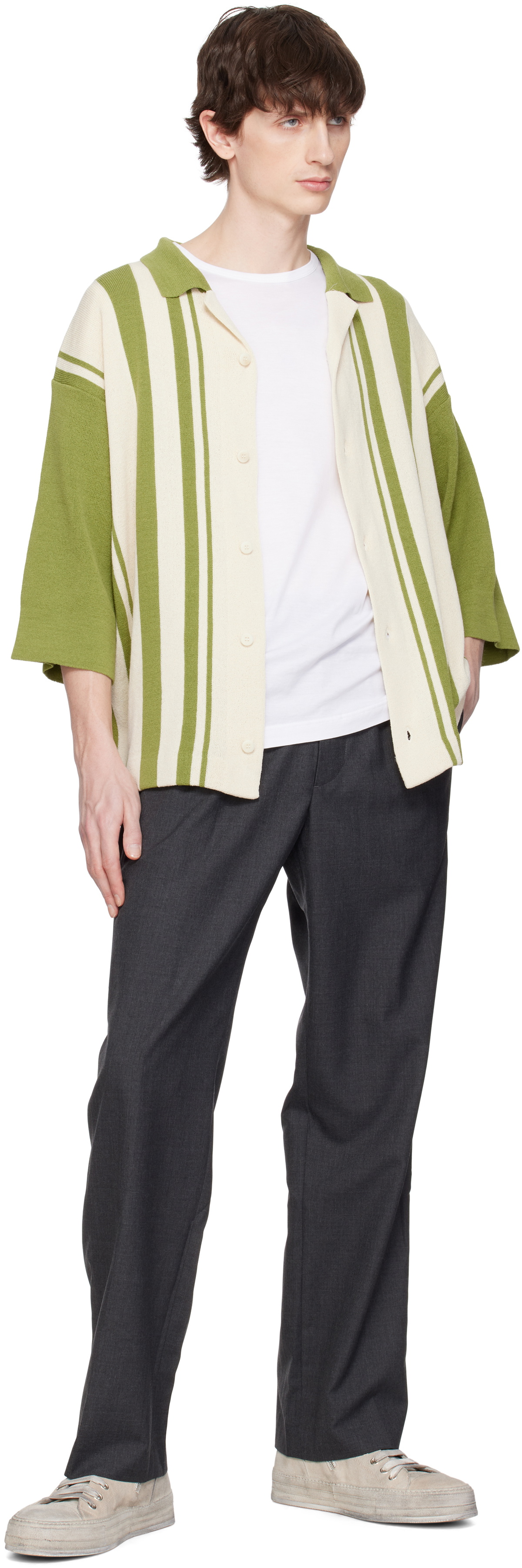 DOCUMENT Green & Off-White Intarsia Knitting Stripe Shirt