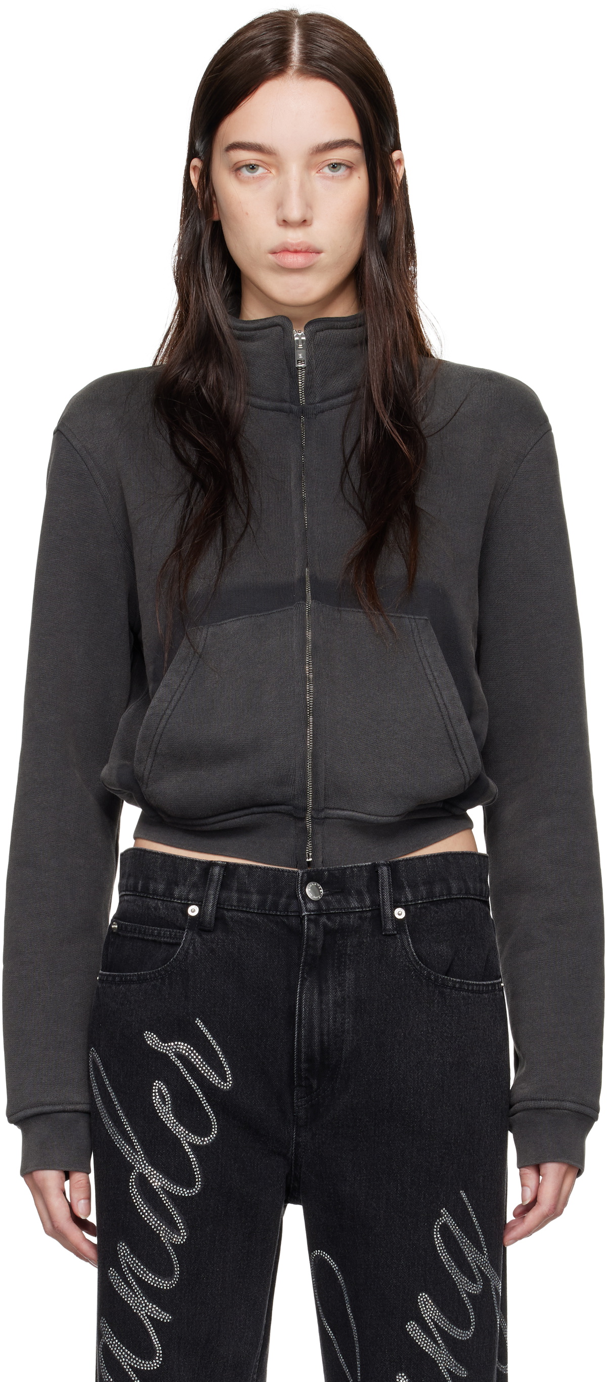 alexanderwang.t Gray Cropped Zip-Up Sweater
