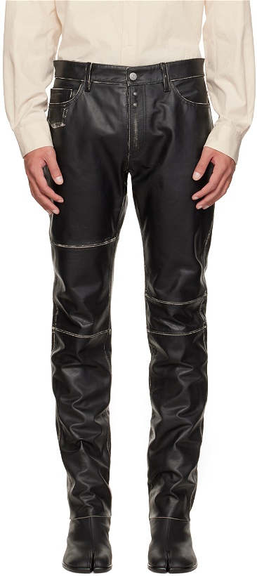 Photo: MM6 Maison Margiela Black Distressed Leather Pants