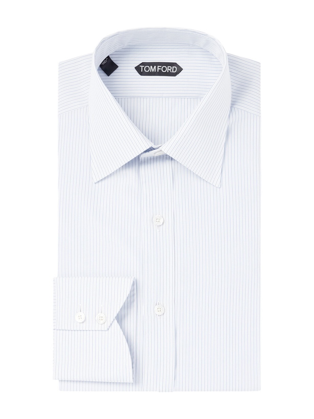 Photo: TOM FORD - Striped Cotton-Poplin Shirt - Blue
