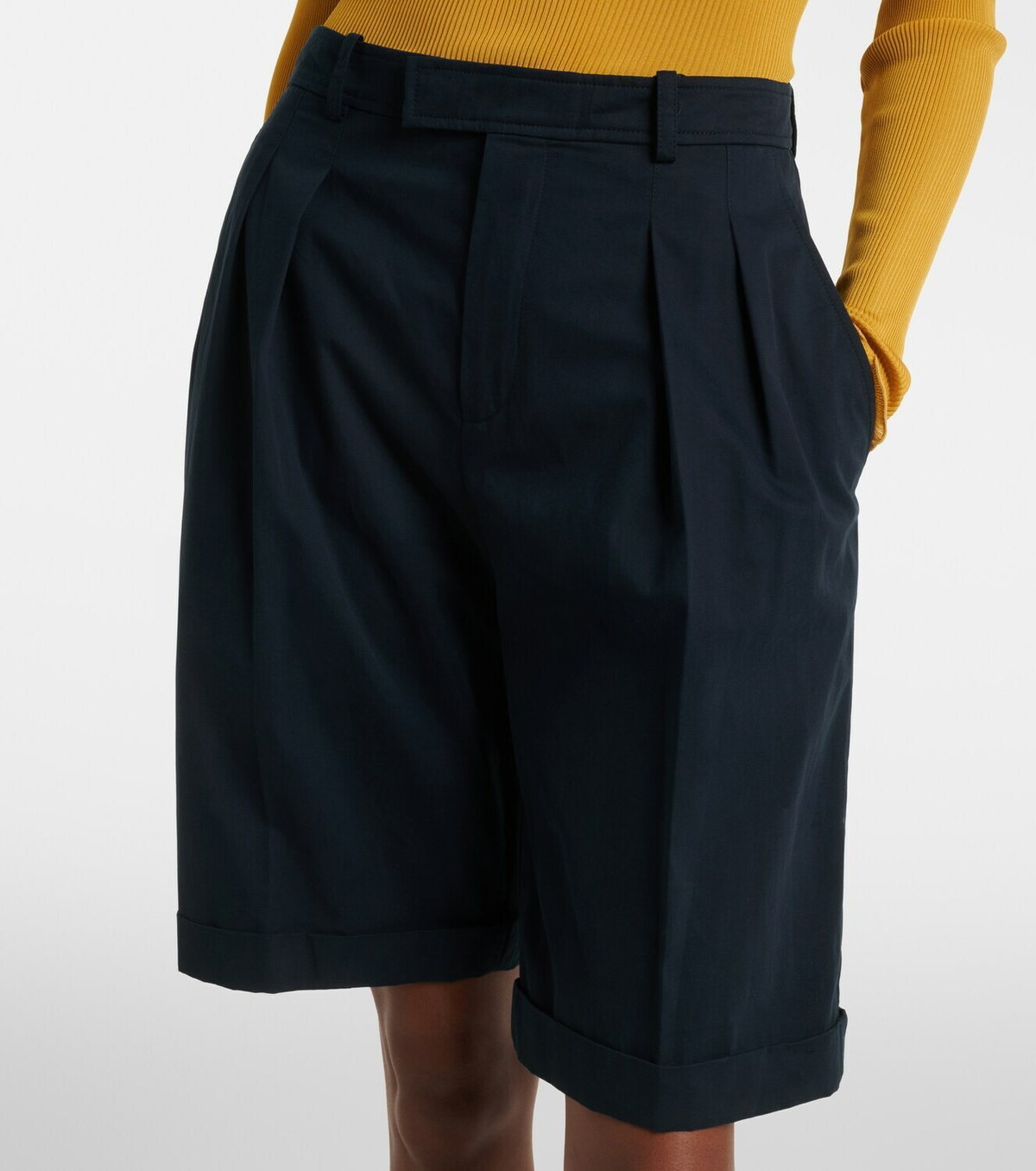 Saint Laurent Pleated cotton Bermuda shorts