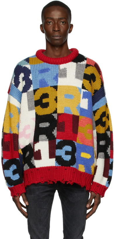 Photo: R13 Multicolor Intarsia Logo Chunky Sweater