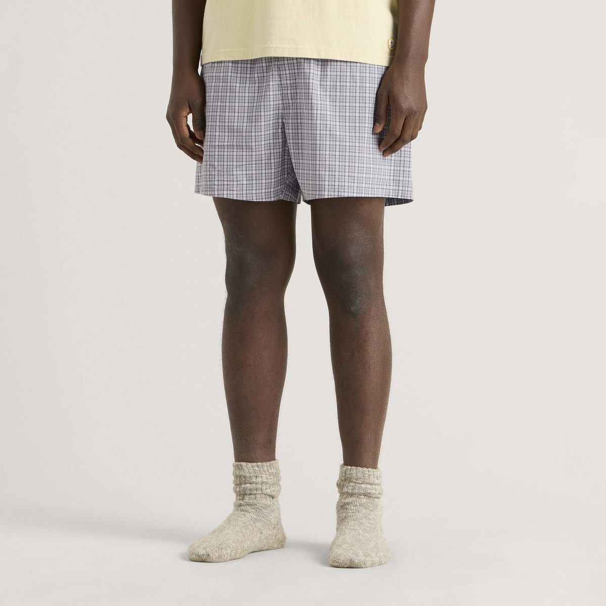 SKIMS Men's Cotton Poplin Sleep Boxer in Full Moon Check