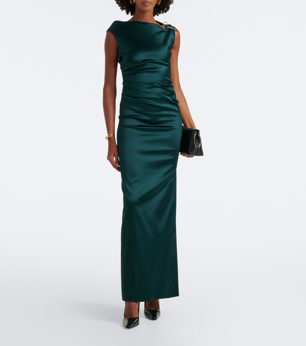 Max Mara Ruched embellished satin cocktail dress