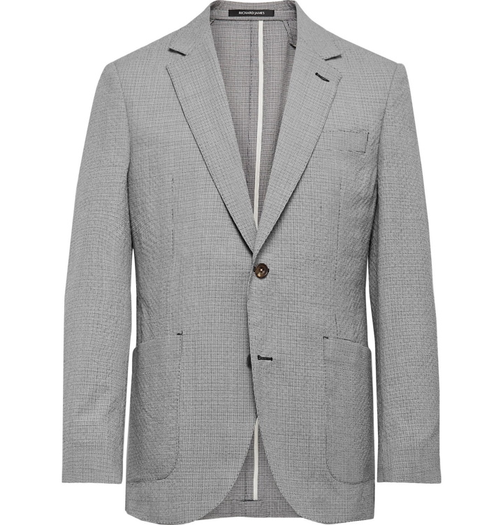 Photo: Richard James - Spirit Slim-Fit Textured Puppytooth Wool and Cotton-Blend Suit Jacket - Gray