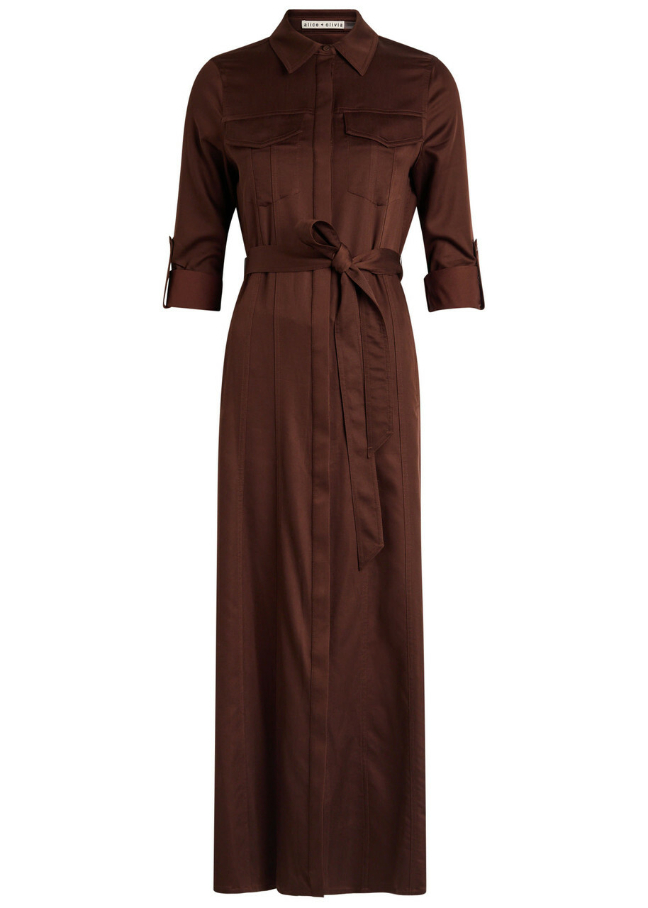 Alice + Olivia Chassidy Belted Stretch-twill Midi Shirt Dress Brown