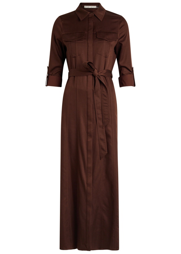 Photo: Alice + Olivia Chassidy Belted Stretch-twill Midi Shirt Dress Brown