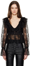 Chloé Black V-Neck Cropped Lace Blouse
