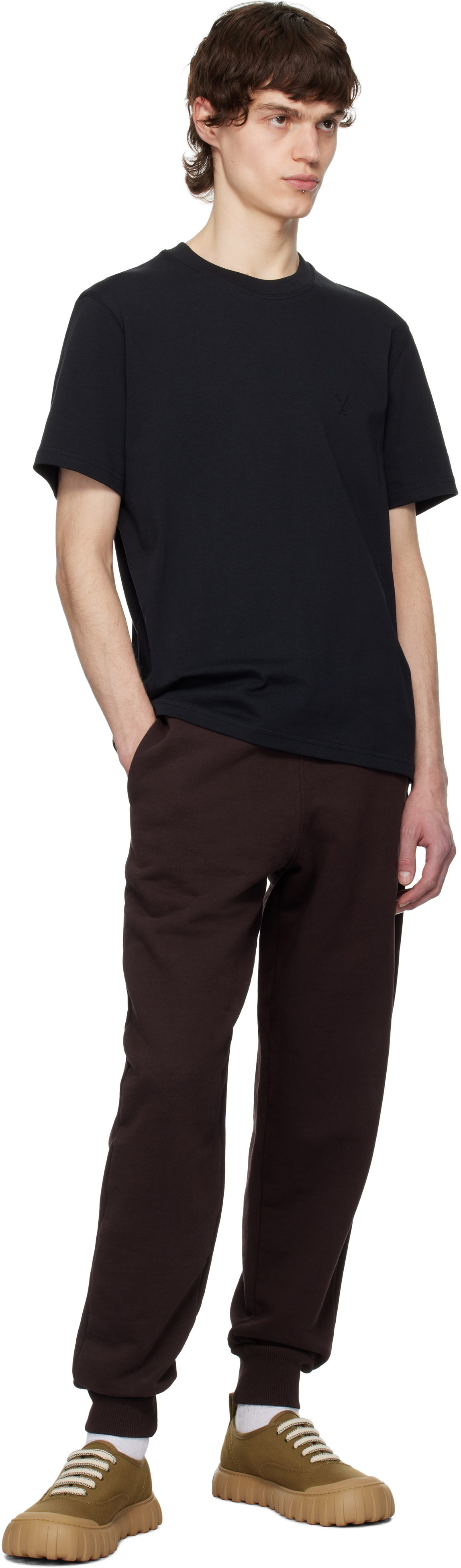 AMI Paris Khaki Cotton Low Top Tempo Canvas Sneakers