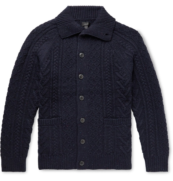 Photo: J.Crew - Cable-Knit Donegal Merino Wool-Blend Cardigan - Blue
