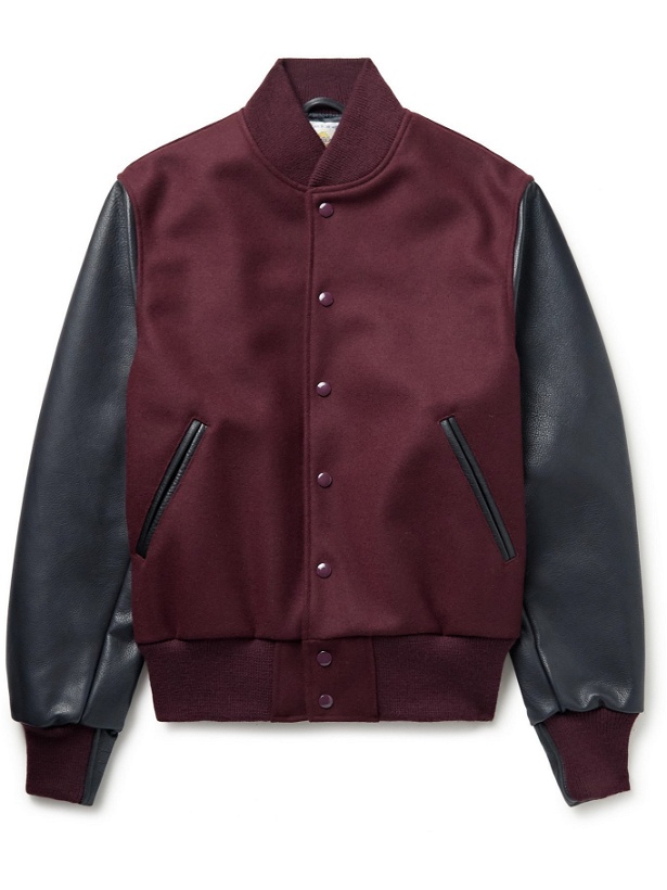 Photo: GOLDEN BEAR - The Albany Wool-Blend and Leather Bomber Jacket - Burgundy