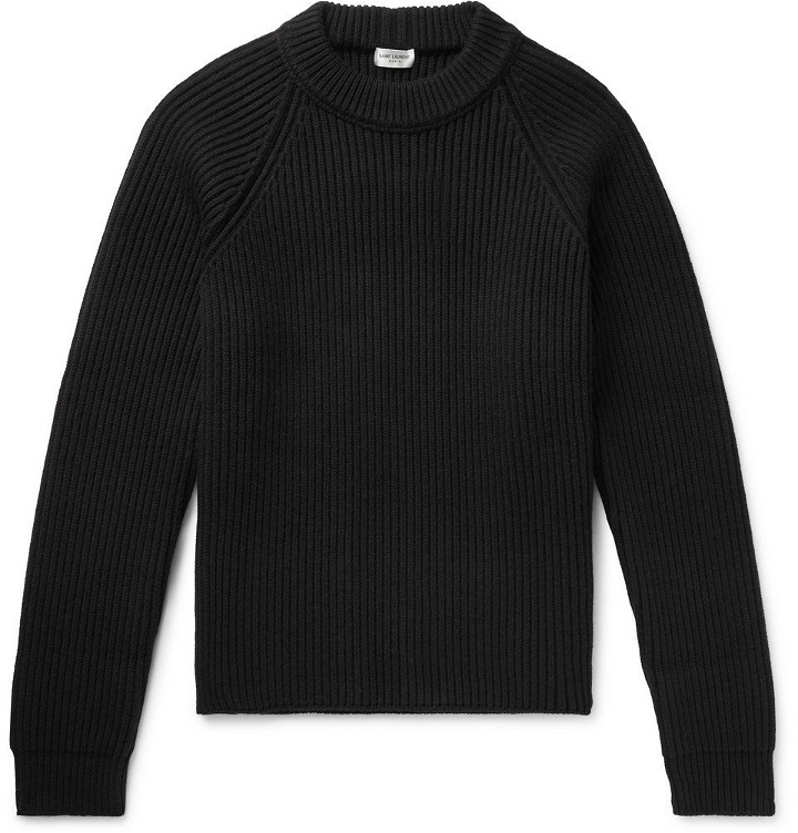 Photo: SAINT LAURENT - Ribbed Wool and Cashmere-Blend Sweater - Black