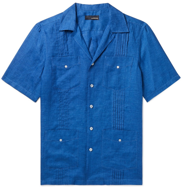 Photo: Lardini - Slim-Fit Camp-Collar Pleated Linen Shirt - Blue