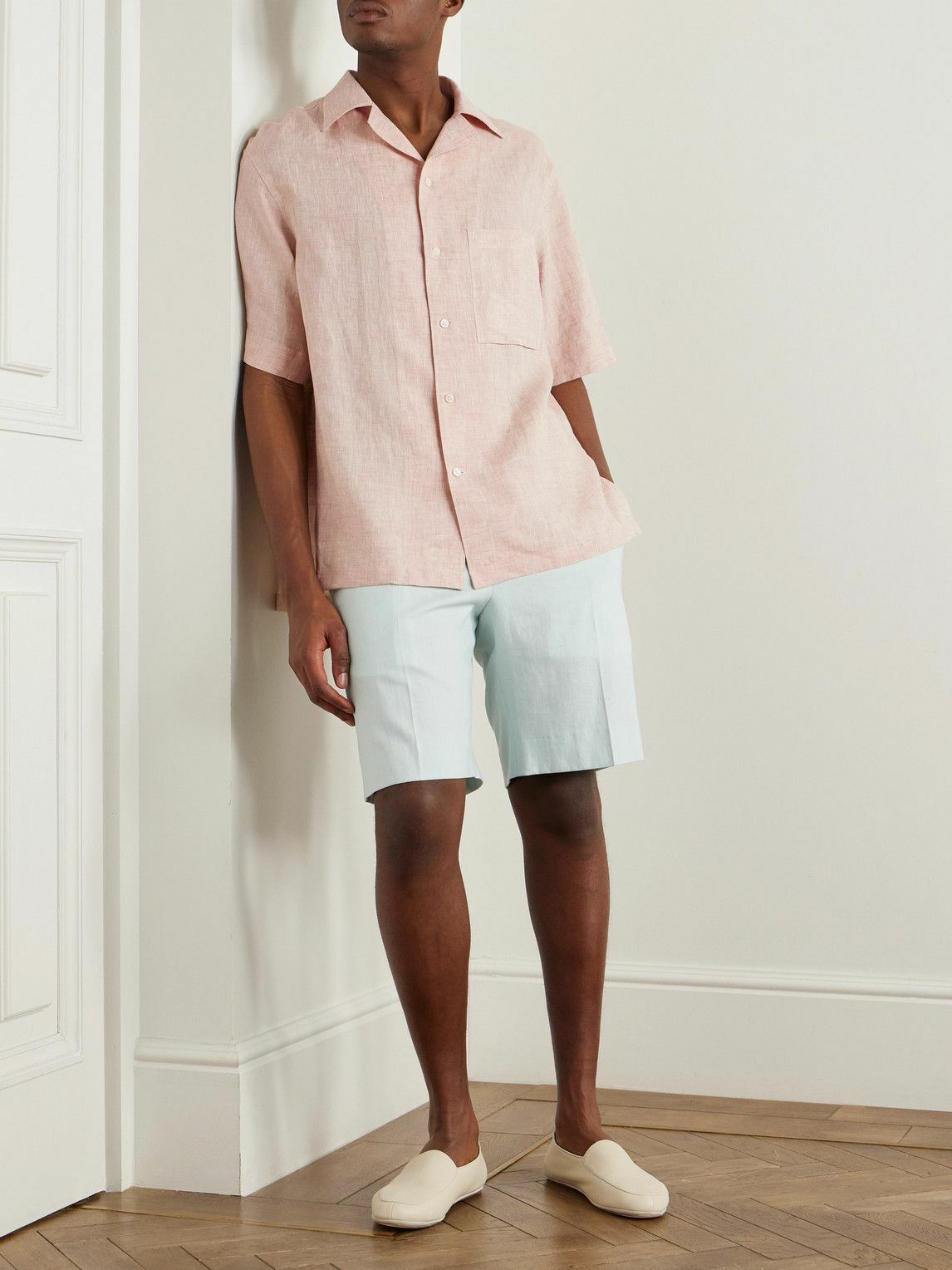 Loro Piana - Federico Camp-Collar Linen Shirt - Orange Loro Piana