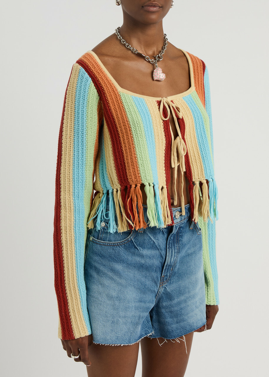 Kitri Taylor Striped Crochet-knit Cardigan Multicoloured