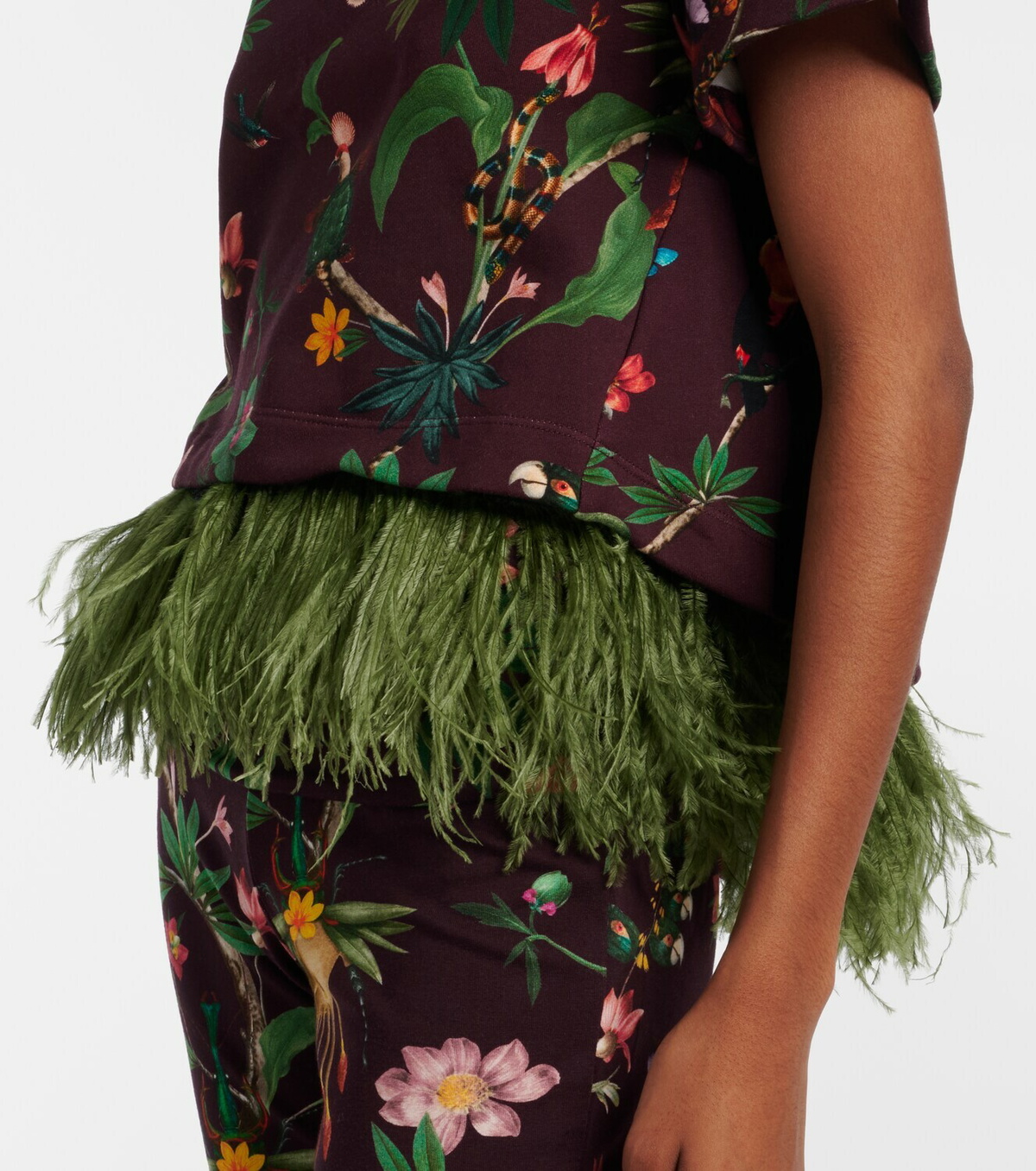 La DoubleJ La Scala feather-trimmed printed cotton T-shirt