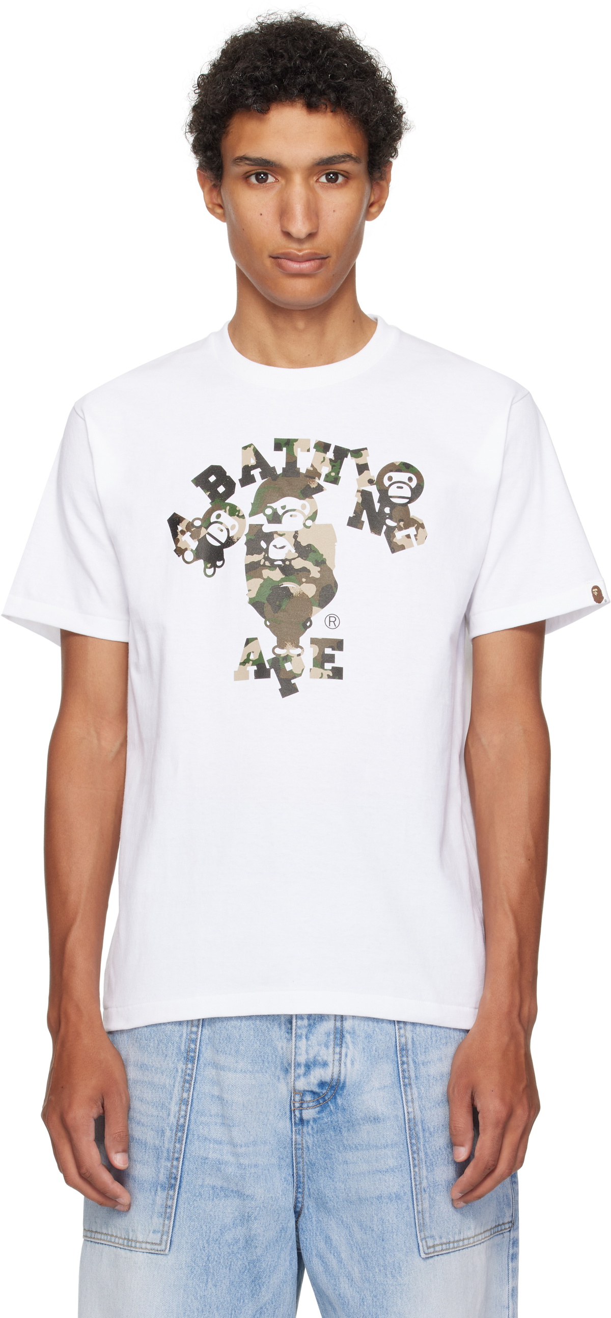 BAPE White Glitch Art College T-shirt A Bathing Ape BAPE White Glitch Art College T-shirt A Bathing Ape