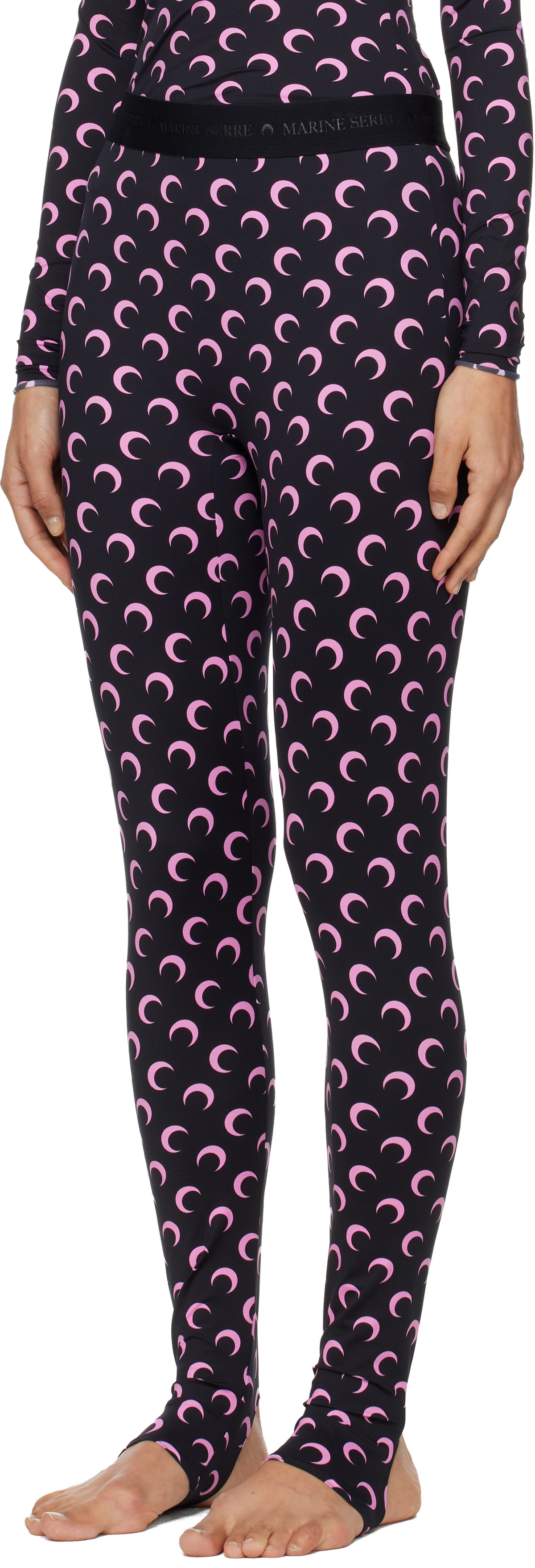 Marine Serre Black Recycled Moon Jersey Stirrup Leggings