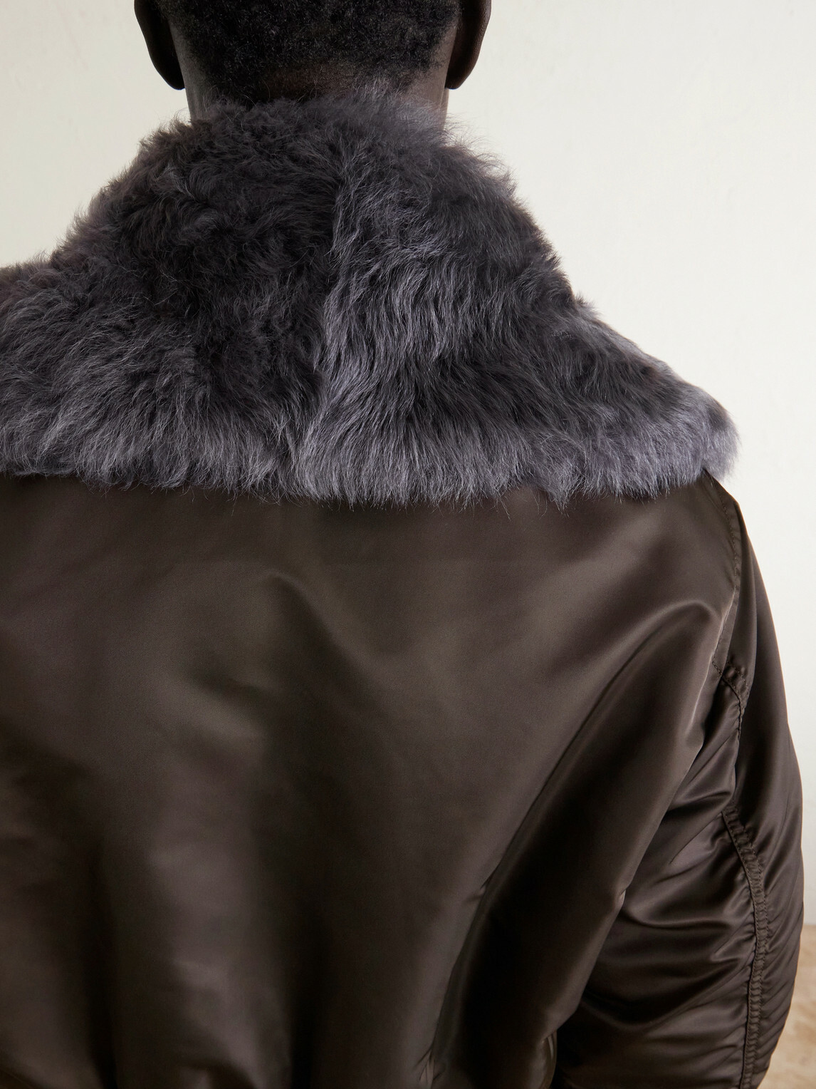 Bottega Veneta - Padded Plush-Trimmed Satin Bomber Jacket - Brown