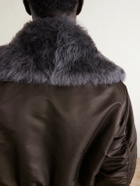 Bottega Veneta - Padded Plush-Trimmed Satin Bomber Jacket - Brown