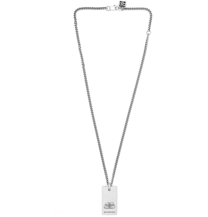 Photo: Balenciaga - Logo-Engraved Silver-Tone Necklace - Silver