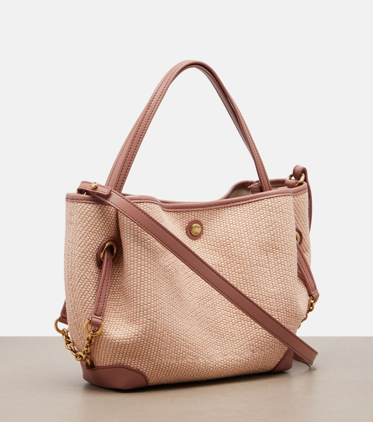 Chloé Small leather-trimmed raffia tote bag
