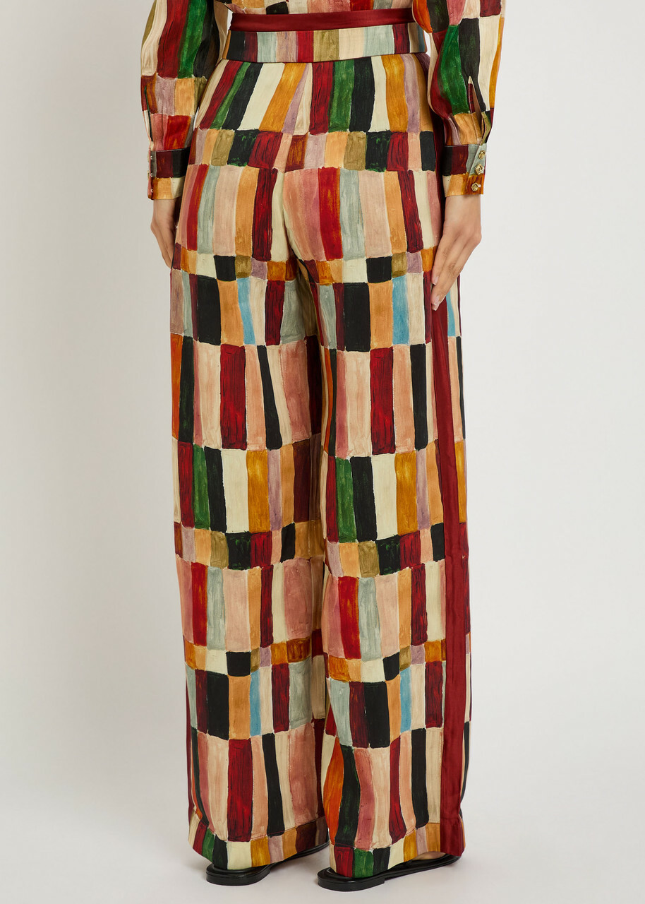 Alemais Majorelle Printed Linen and Silk-blend Trousers Multicoloured