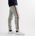Moncler - Slim-Fit Tapered Striped Webbing-Trimmed Logo-Appliquéd Cotton-Jersey Sweatpants - Gray