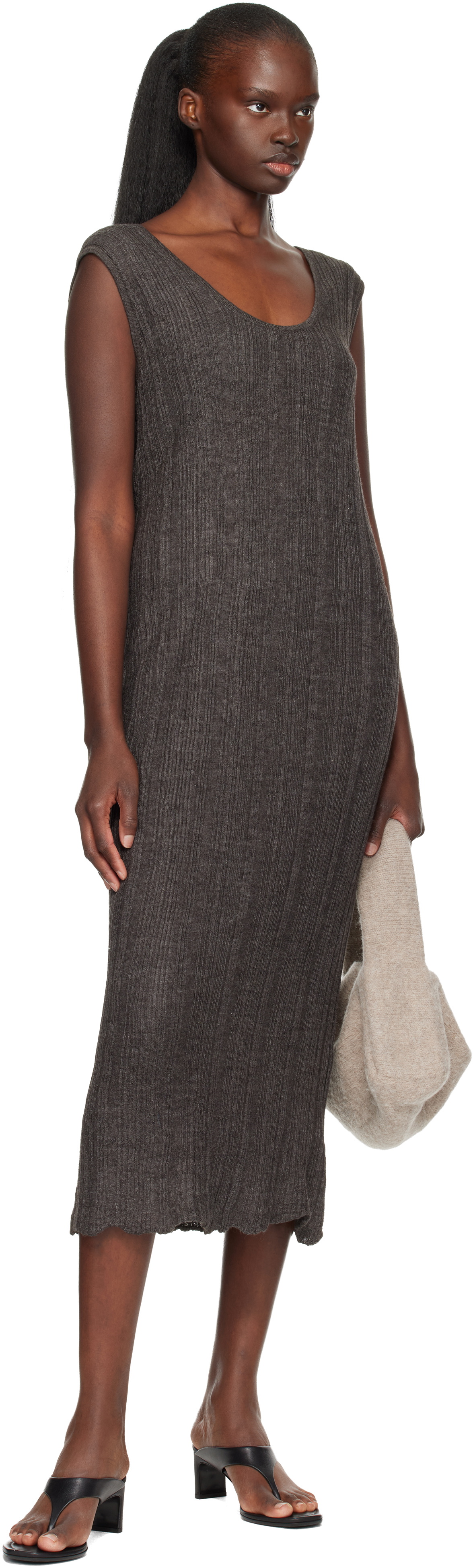 Lauren Manoogian Gray Plisse Tank Maxi Dress
