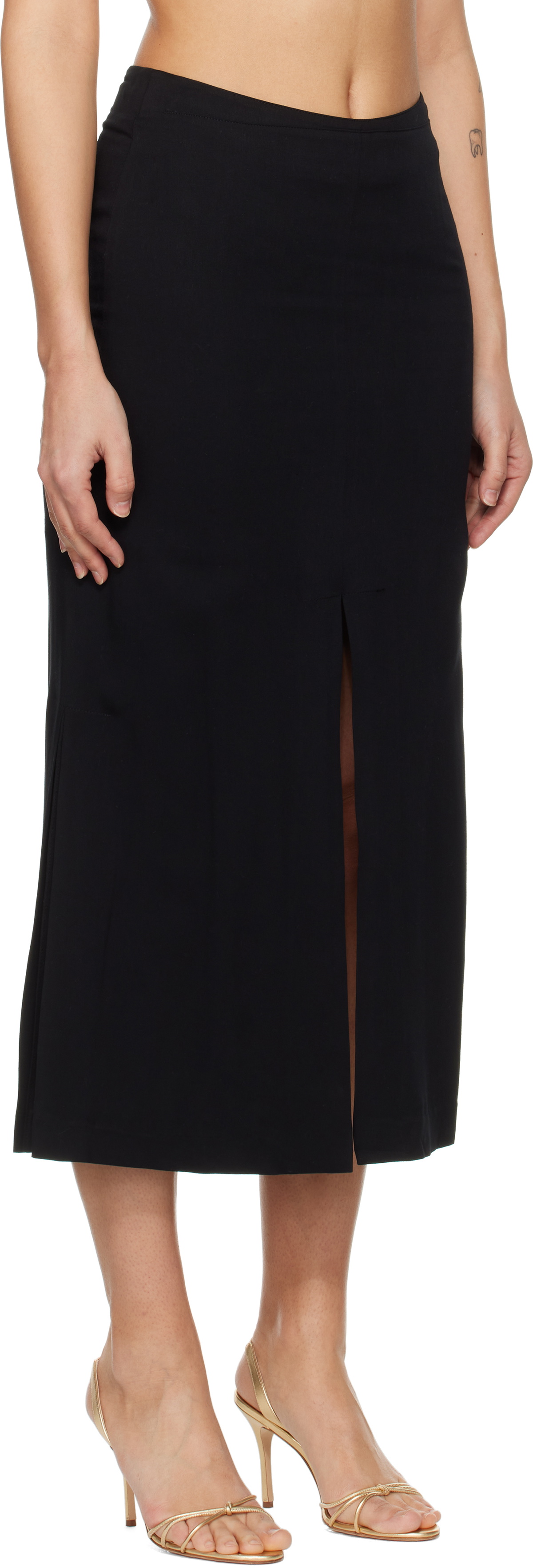 RECTO Black Front Slit Midi Skirt