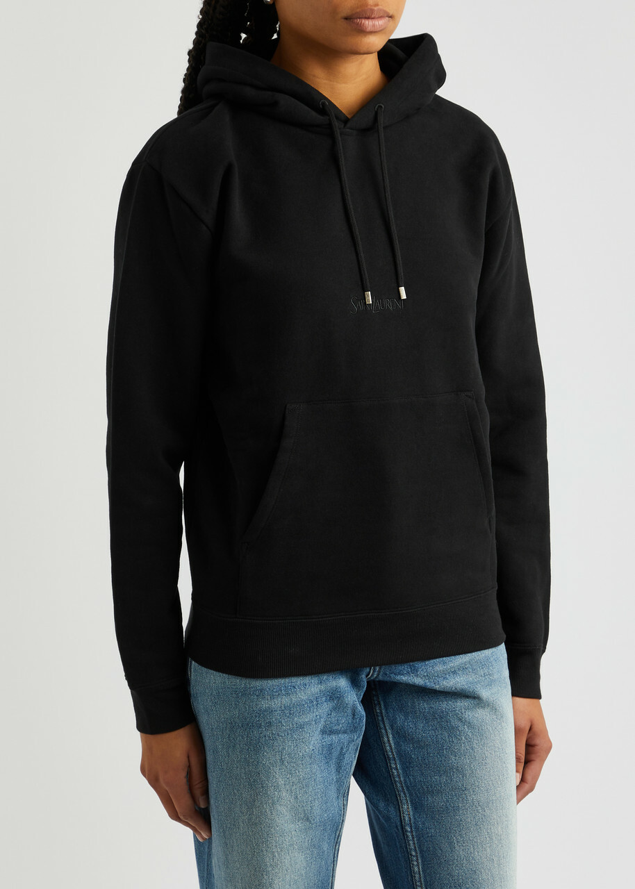 Saint Laurent Logo Hooded Cotton Sweatshirt Black