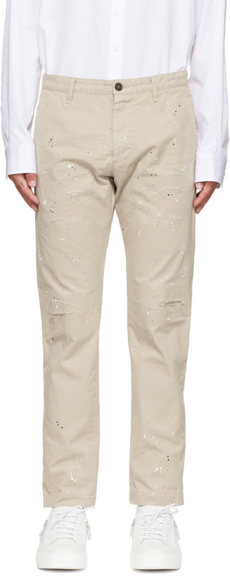 Photo: Dsquared2 Beige Paint Splatter Cool Guy Trousers