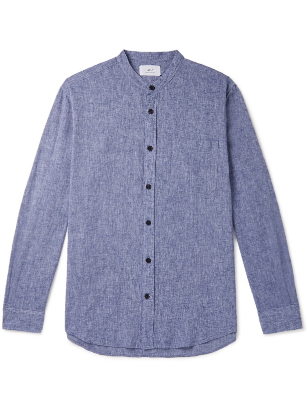 Photo: MR P. - Grandad-Collar Mélange Linen and Cotton-Blend Shirt - Blue