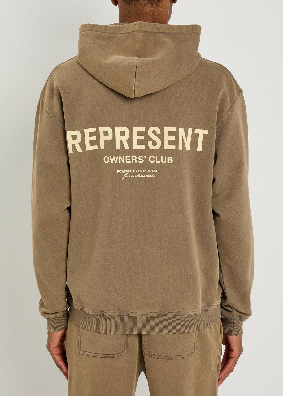 Represent Owners' Club Logo Hooded Cotton Sweatshirt Taupe